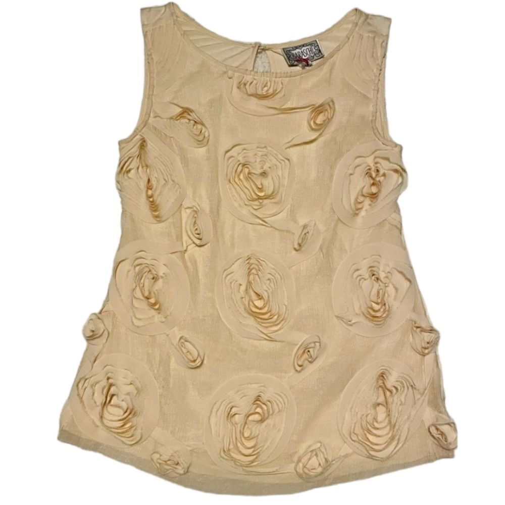 Anthropologie Baraschi Women's Ivory Flowe Applique Embellished Sleeveless Top S